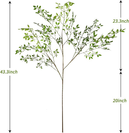 Artificial Plants 2PCS 43.3 Inch Green Nandina Tall Plants for Wedding Shop Garden Office Home Décor Greenery Stems Fake Branches for Vase Indoor