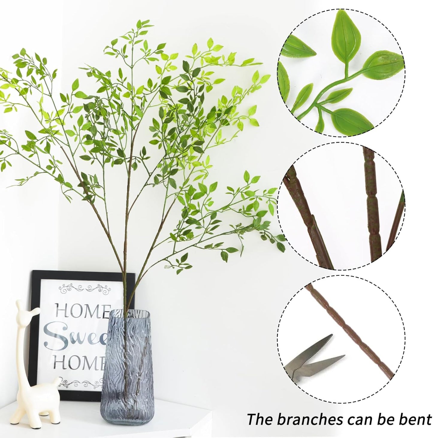 Artificial Plants 2PCS 43.3 Inch Green Nandina Tall Plants for Wedding Shop Garden Office Home Décor Greenery Stems Fake Branches for Vase Indoor