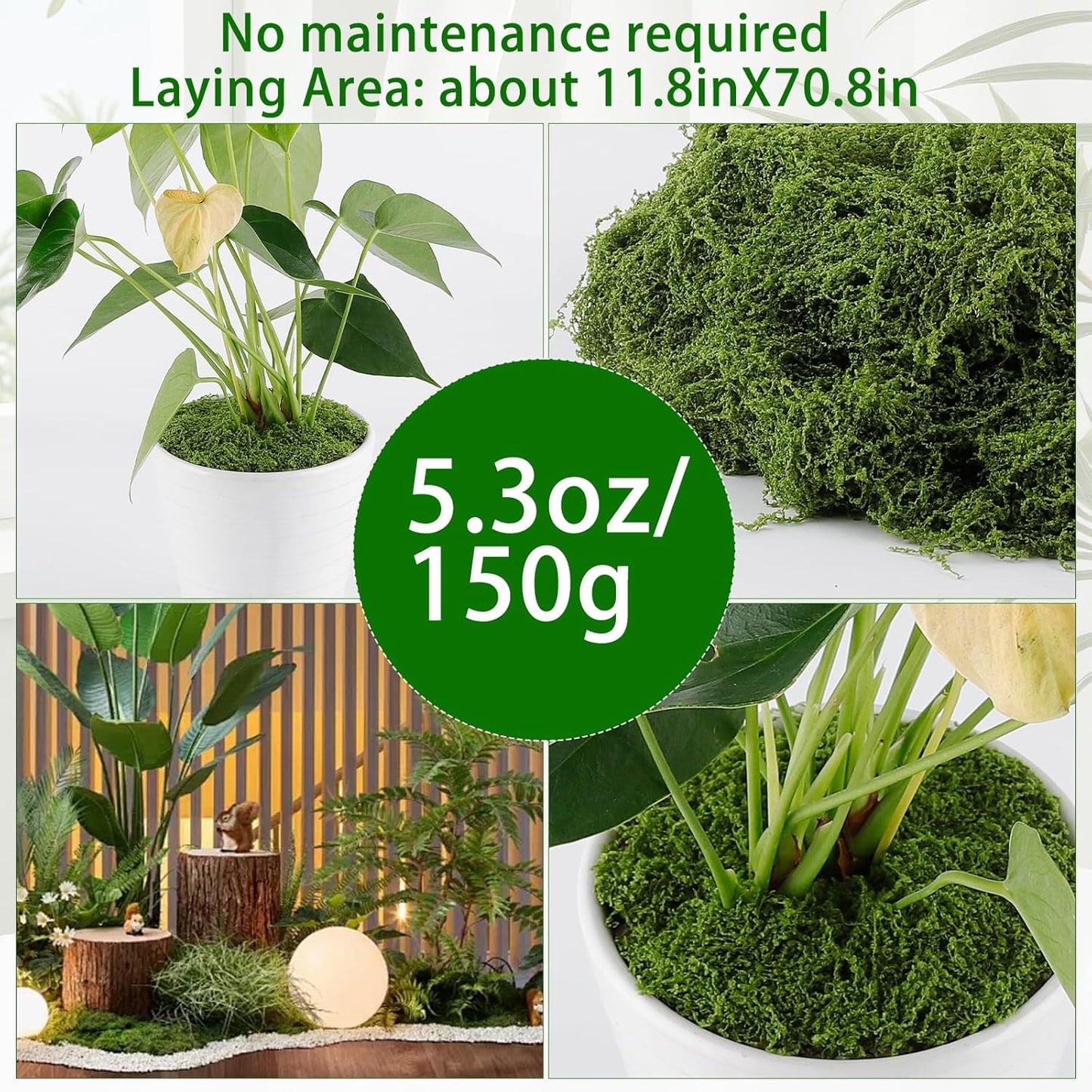 Artificial Moss for Crafts, 5.3OZ Fake Green Moss for Potted Plants, Faux Moss Decor for DIY Decorative, Walls,Table Centerpieces Decor Fairy Garden Model Making (150g)