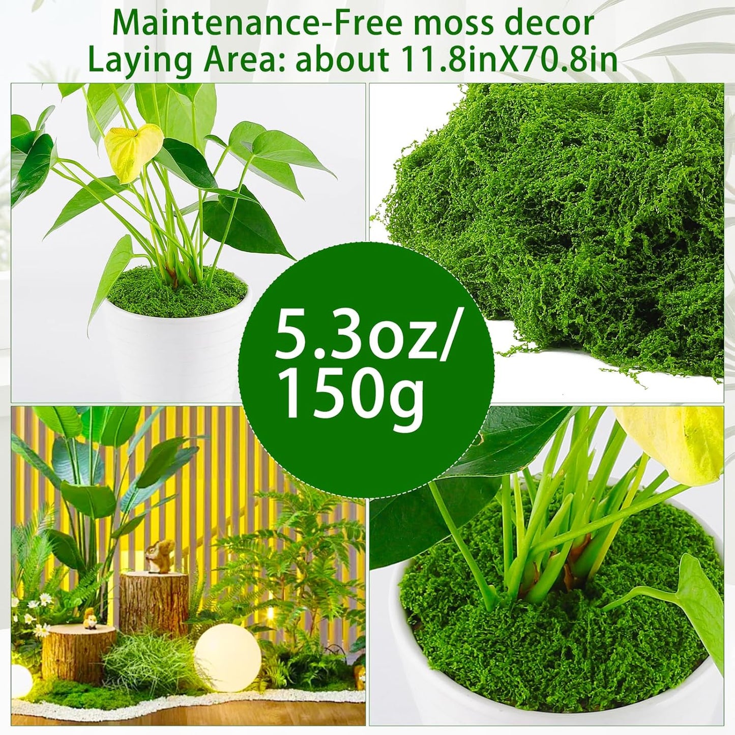 Artificial Moss for Crafts, 5.3OZ Fake Green Moss for Potted Plants, Faux Moss Decor for DIY Decorative, Walls,Table Centerpieces Decor Fairy Garden Model Making (150g)