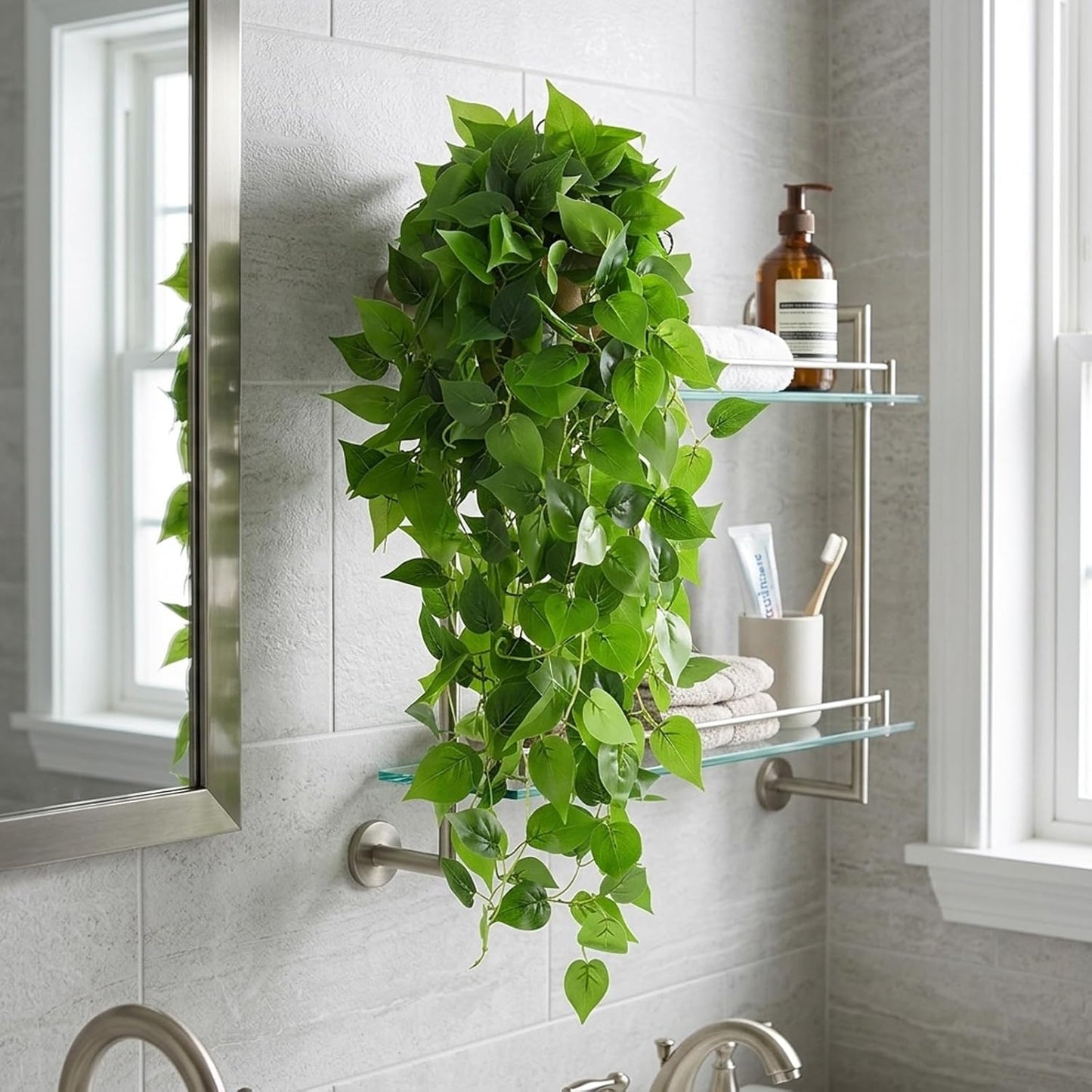 2pcs Fake Hanging Plants for Room Decor, 3.6ft Artificial Ivy Pothos Vine for Wall Living Room Patio Indoor Outdoor Home Shelf Office Decor (No Baskets)