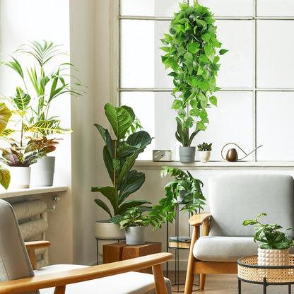 2pcs Fake Hanging Plants for Room Decor, 3.6ft Artificial Ivy Pothos Vine for Wall Living Room Patio Indoor Outdoor Home Shelf Office Decor (No Baskets)
