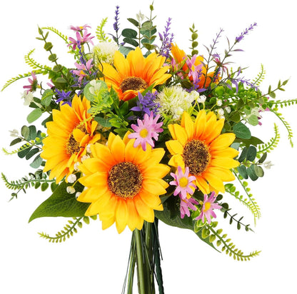 Sunflowers Artificial Cemetery Flowers for Grave Vase Silk Flower Bouquet