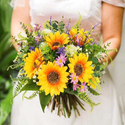 Sunflowers Artificial Cemetery Flowers for Grave Vase Silk Flower Bouquet