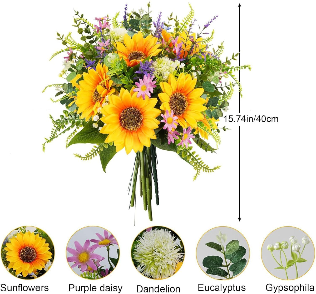 Sunflowers Artificial Cemetery Flowers for Grave Vase Silk Flower Bouquet