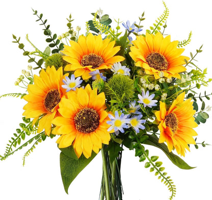 Sunflowers Artificial Cemetery Flowers for Grave Vase Silk Flower Bouquet