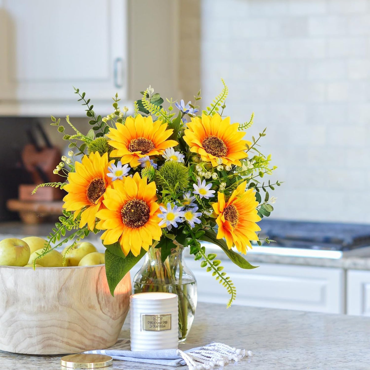 Sunflowers Artificial Cemetery Flowers for Grave Vase Silk Flower Bouquet