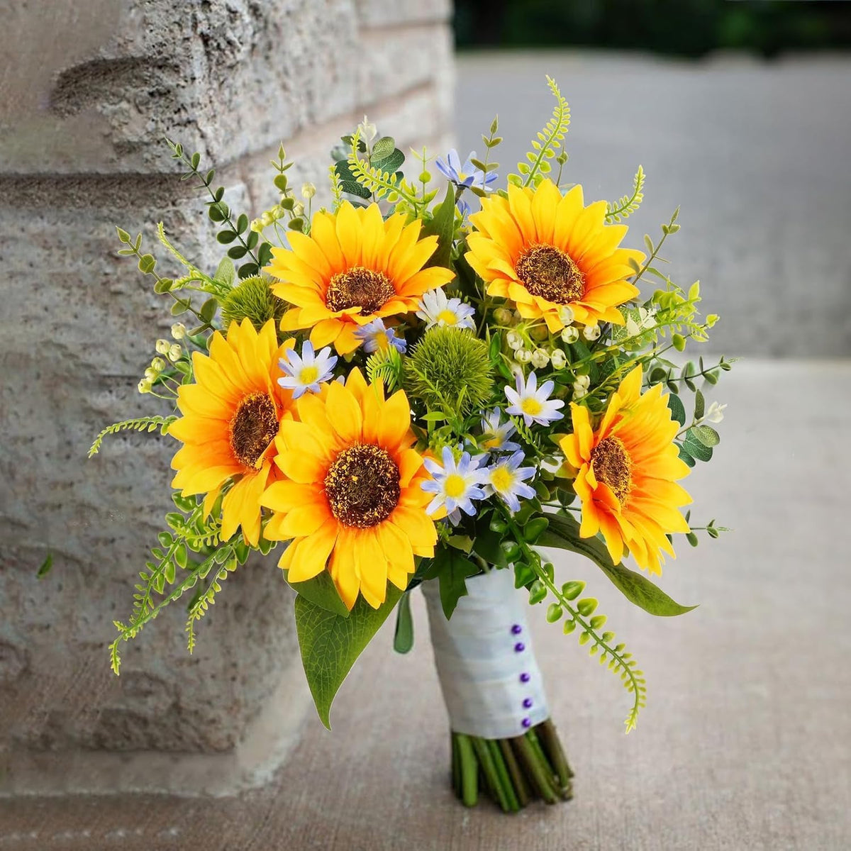 Sunflowers Artificial Cemetery Flowers for Grave Vase Silk Flower Bouquet
