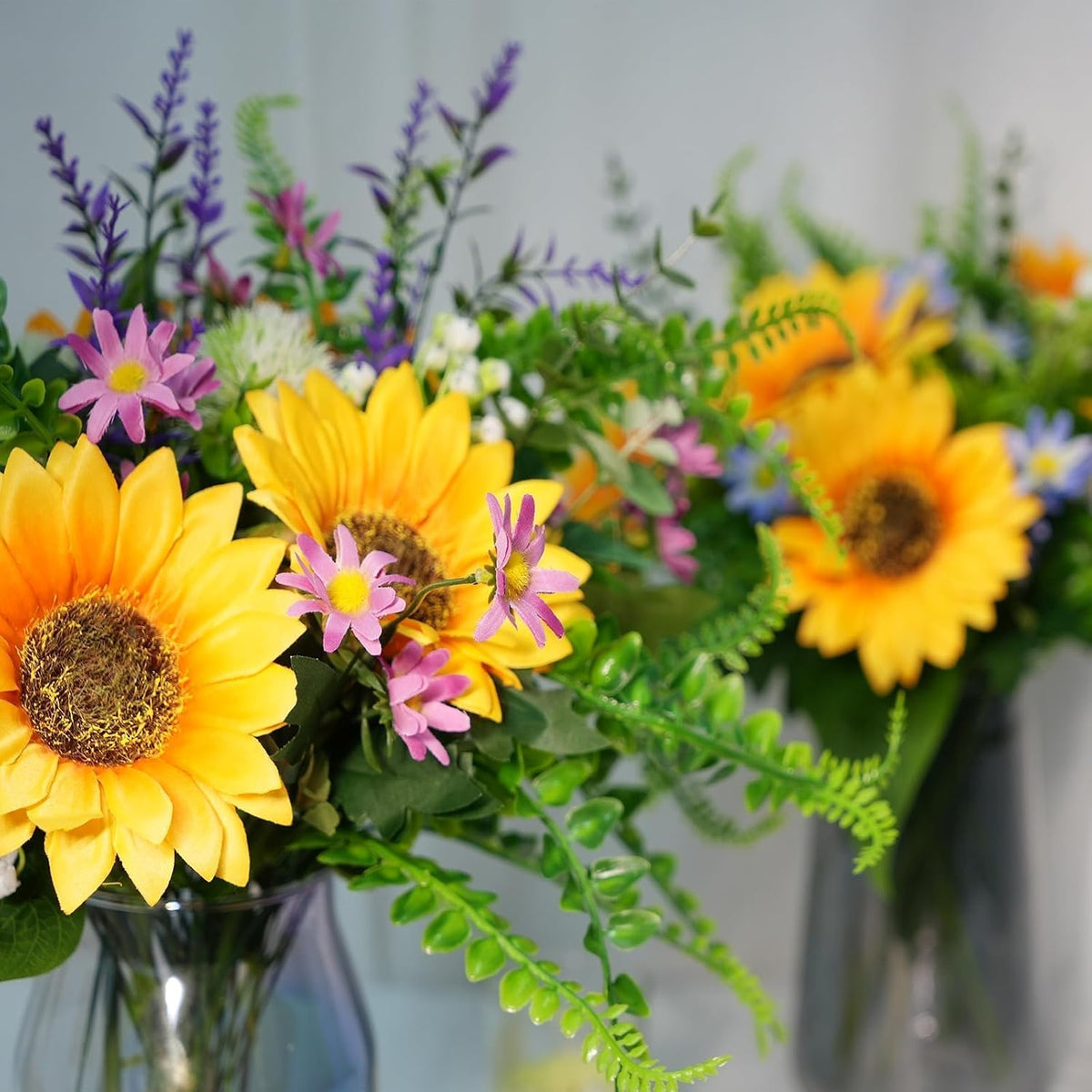 Sunflowers Artificial Cemetery Flowers for Grave Vase Silk Flower Bouquet
