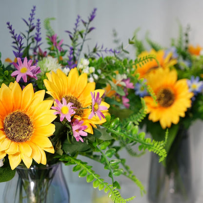 Sunflowers Artificial Cemetery Flowers for Grave Vase Silk Flower Bouquet