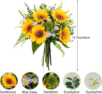 Sunflowers Artificial Cemetery Flowers for Grave Vase Silk Flower Bouquet