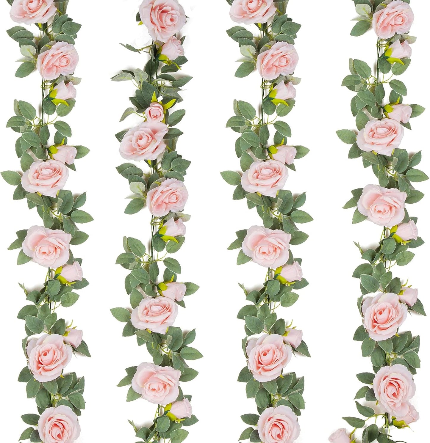 4Pcs(26 FT) Artificial Rose Vine Fake Flower Garland Fake Silk Rose Hanging Vine for Wedding Party Background Arch Garden Background Decoration (Pink)