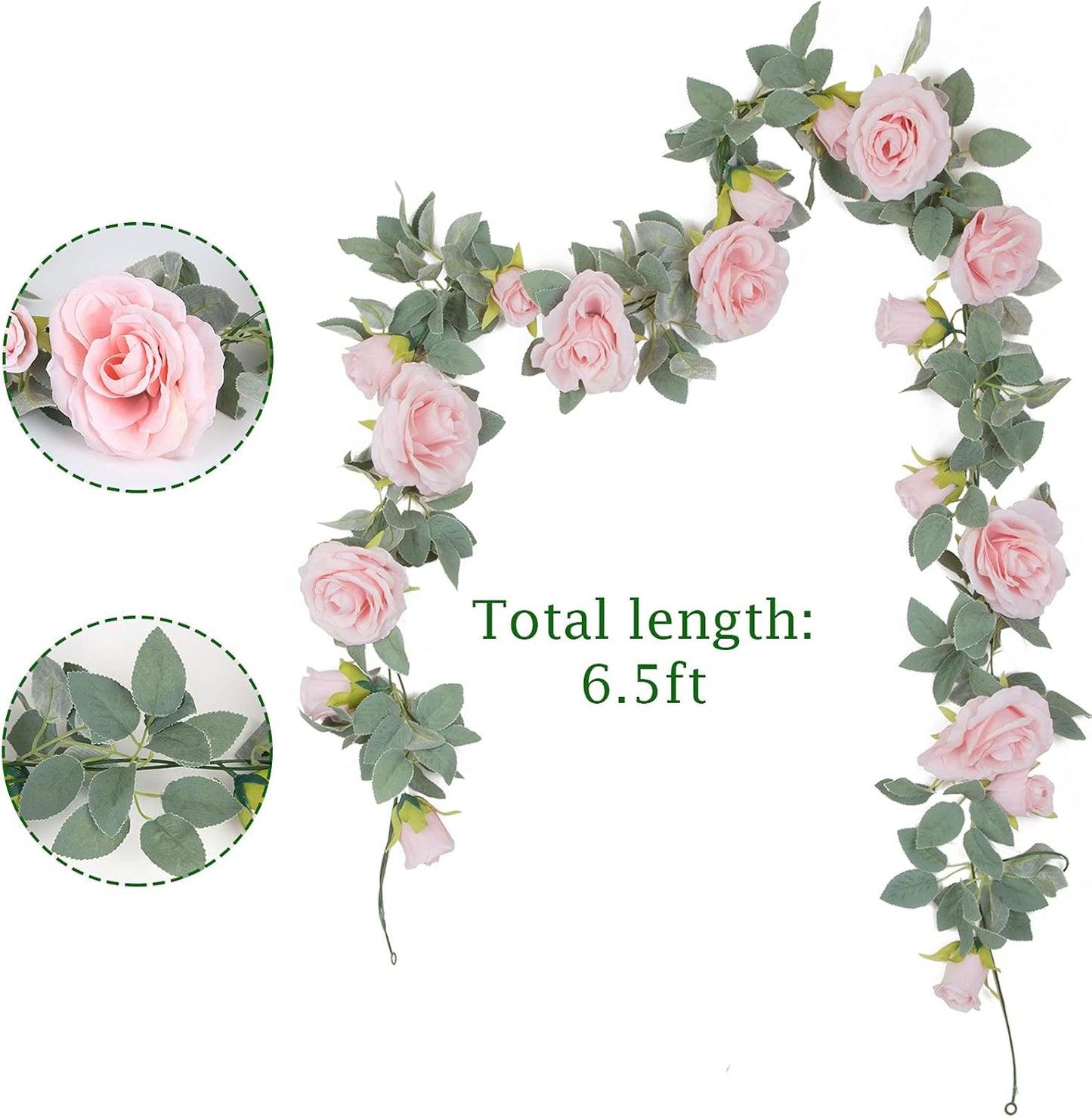 4Pcs(26 FT) Artificial Rose Vine Fake Flower Garland Fake Silk Rose Hanging Vine for Wedding Party Background Arch Garden Background Decoration (Pink)