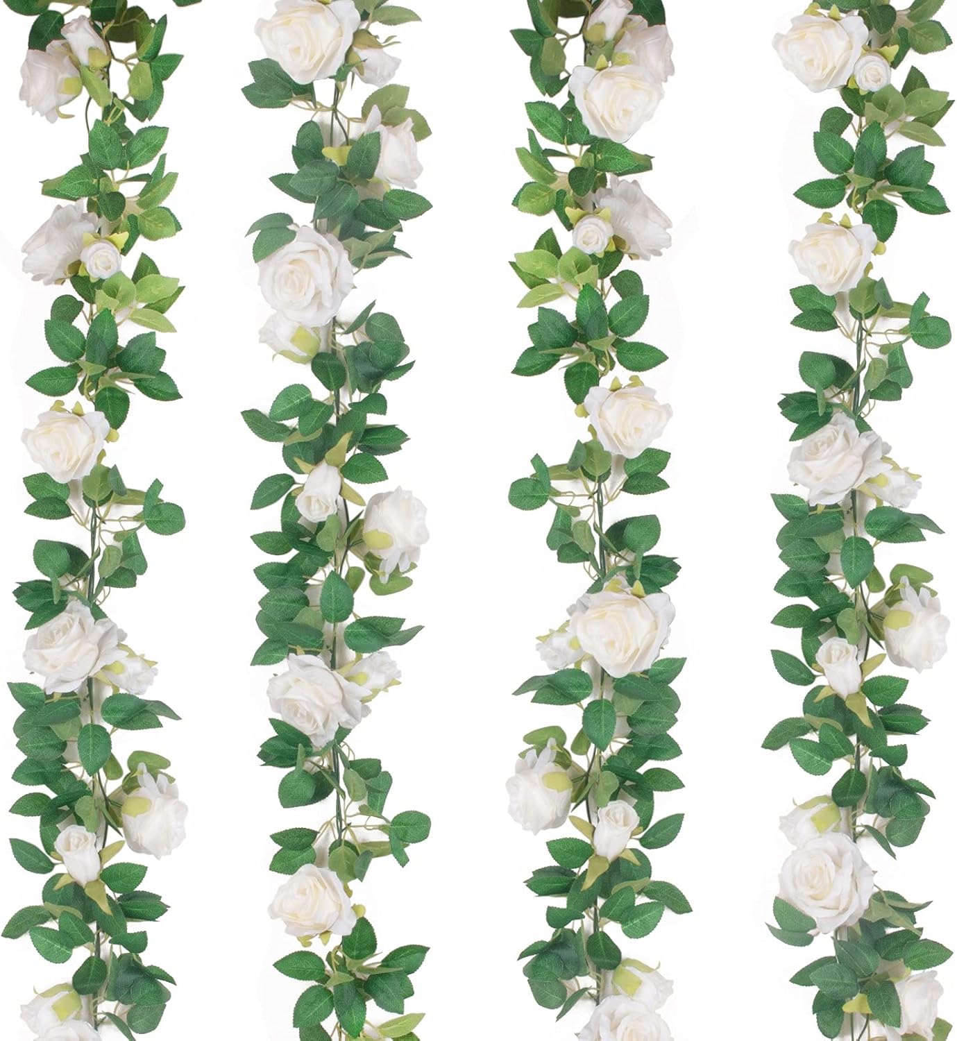 4Pcs(26 FT) Artificial Rose Vine Fake Flower Garland Fake Silk Rose Hanging Vine for Wedding Party Background Arch Garden Background Decoration (Pink)