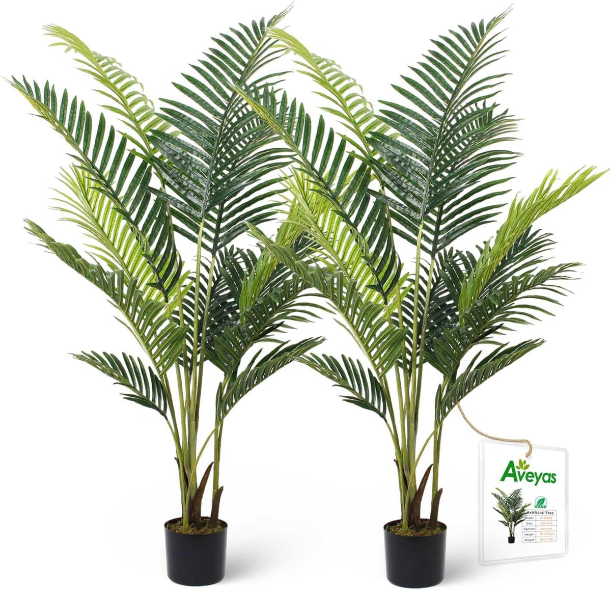 5ft Artificial Palm Tree for Home Decor, 5 Feet Faux Plant Fake Silk Tropical Kentia Areca Trees with Pot for Indoor Outdoor House Living Room Office Porch Garden (5 ft Tall) - Set of 2 Pack