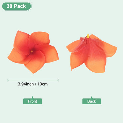 30-Pack Artificial Plumeria Flowers 3.9"/ 10cm, Sunset Red
