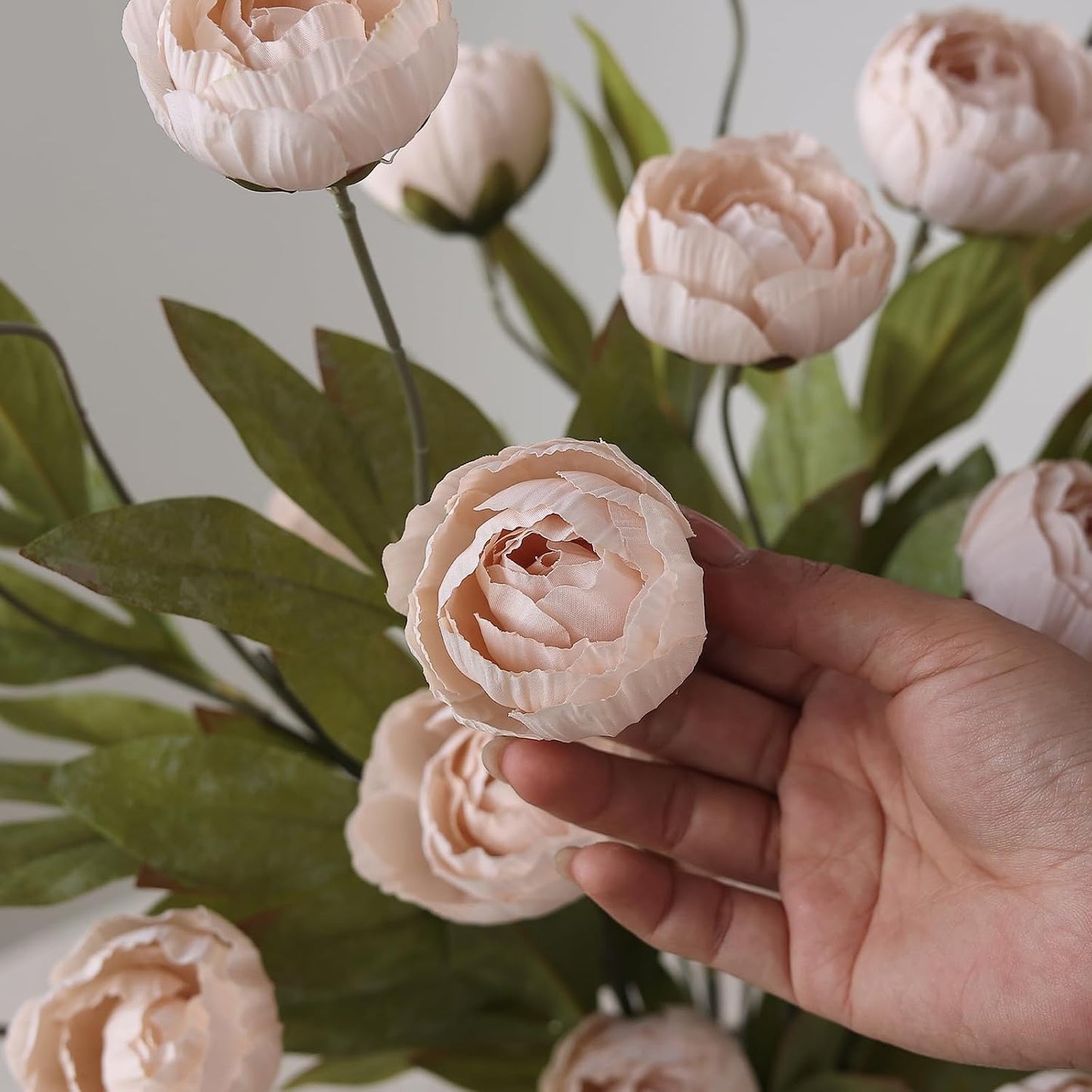 6 Pcs 27" Faux Silk Peony Artificial Flowers Stems for Vase(Cream) | Bulk Fake Peonies Branches with Stems, for DIY Bouquet Centerpieces Wedding Fillers Arrangements Shower Decoration