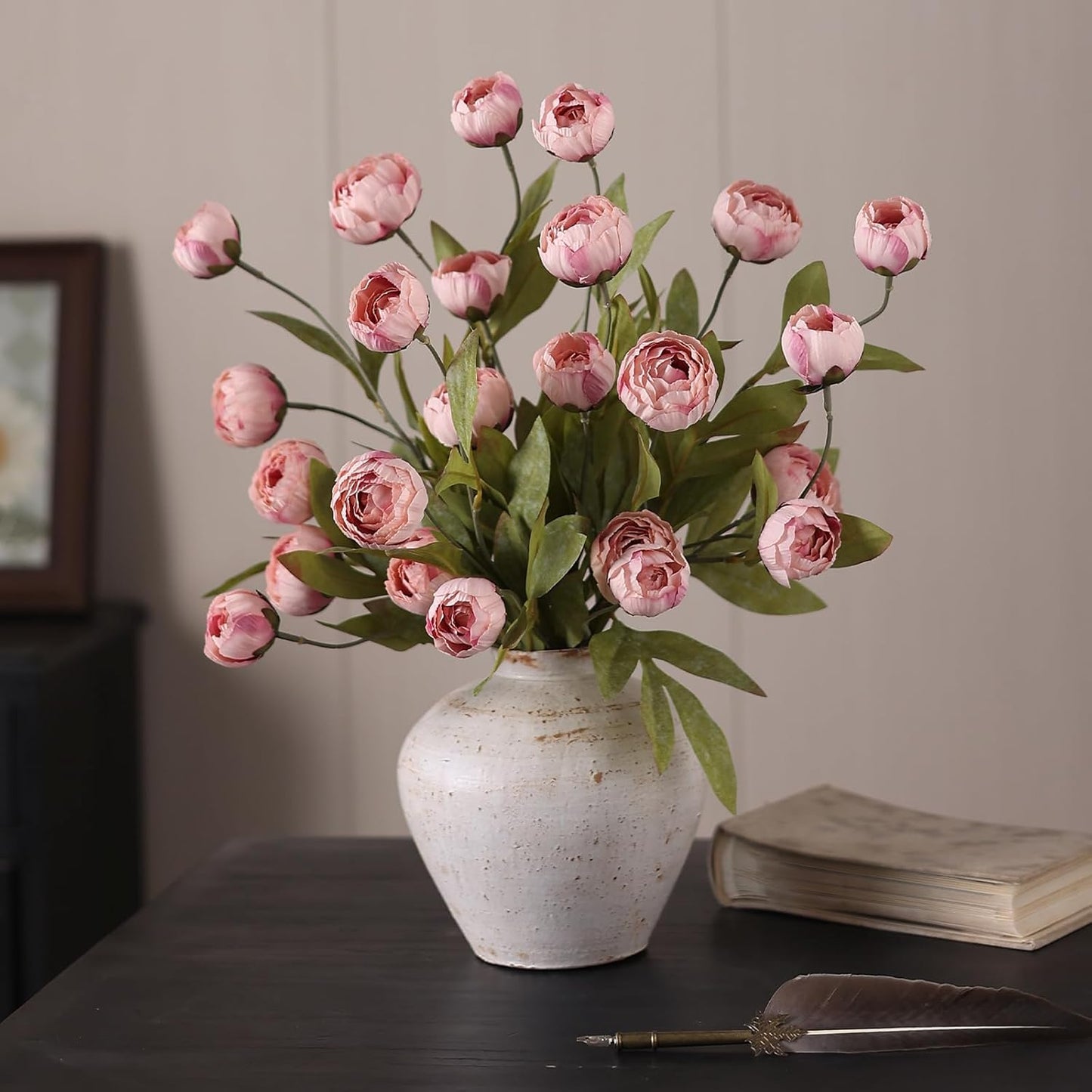 6 Pcs 27" Faux Silk Peony Artificial Flowers Stems for Vase(Cream) | Bulk Fake Peonies Branches with Stems, for DIY Bouquet Centerpieces Wedding Fillers Arrangements Shower Decoration