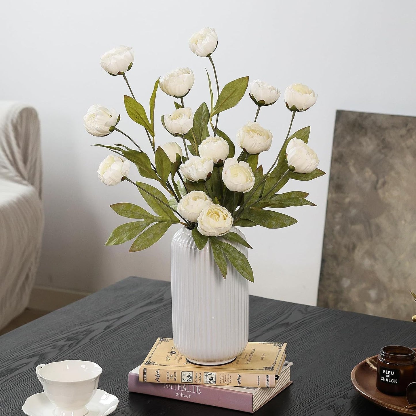 6 Pcs 27" Faux Silk Peony Artificial Flowers Stems for Vase(Cream) | Bulk Fake Peonies Branches with Stems, for DIY Bouquet Centerpieces Wedding Fillers Arrangements Shower Decoration