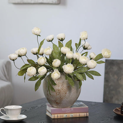 6 Pcs 27" Faux Silk Peony Artificial Flowers Stems for Vase(Cream) | Bulk Fake Peonies Branches with Stems, for DIY Bouquet Centerpieces Wedding Fillers Arrangements Shower Decoration