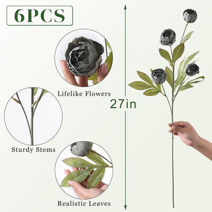 6 Pcs 27" Faux Silk Peony Artificial Flowers Stems for Vase(Cream) | Bulk Fake Peonies Branches with Stems, for DIY Bouquet Centerpieces Wedding Fillers Arrangements Shower Decoration