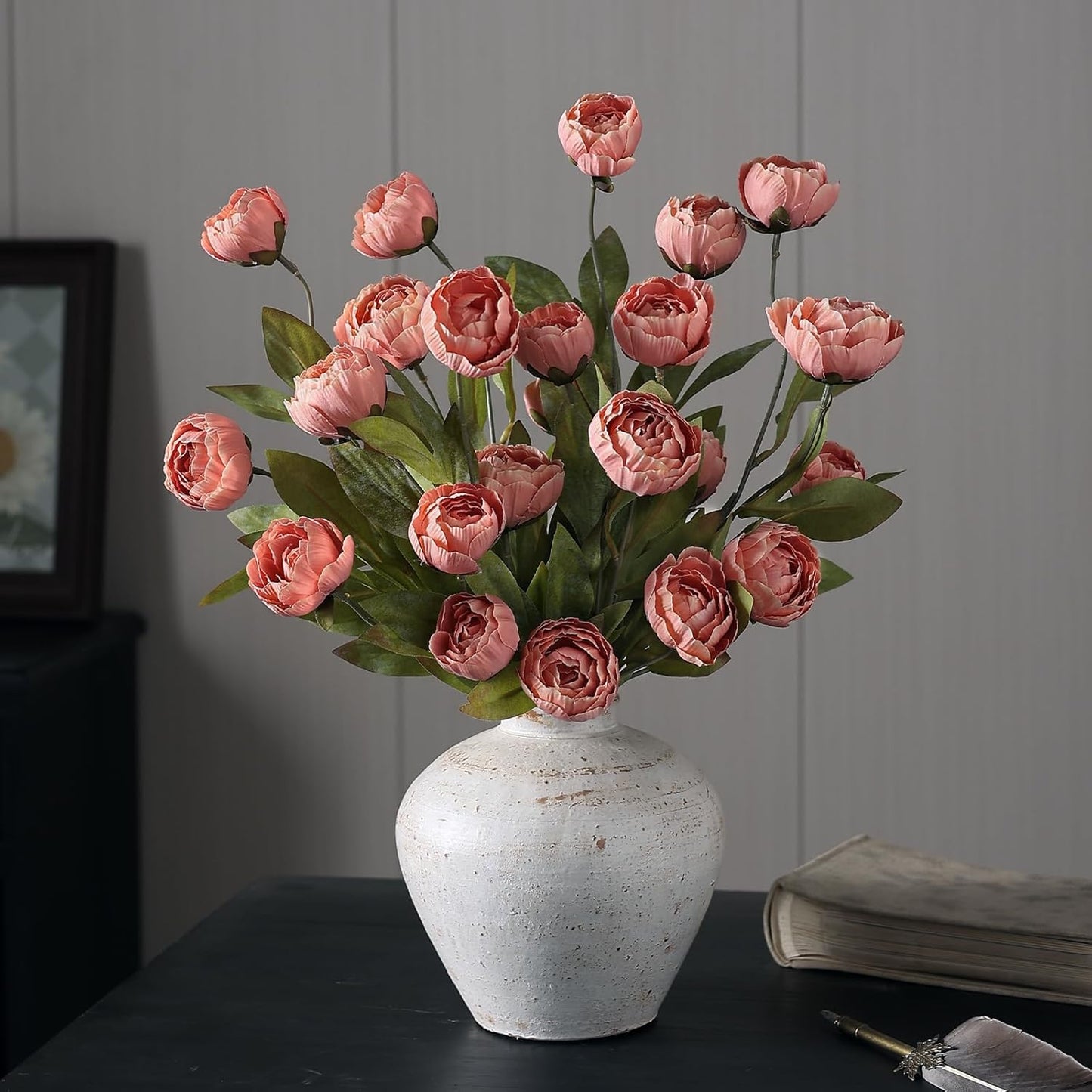 6 Pcs 27" Faux Silk Peony Artificial Flowers Stems for Vase(Cream) | Bulk Fake Peonies Branches with Stems, for DIY Bouquet Centerpieces Wedding Fillers Arrangements Shower Decoration