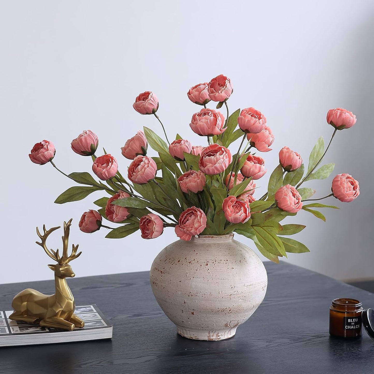 6 Pcs 27" Faux Silk Peony Artificial Flowers Stems for Vase(Cream) | Bulk Fake Peonies Branches with Stems, for DIY Bouquet Centerpieces Wedding Fillers Arrangements Shower Decoration
