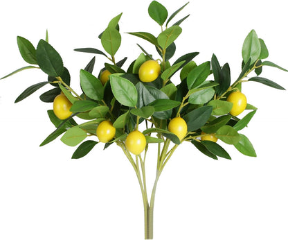 Coreland Artificial Lemon Leaves with Lemon, 4 Pack Faux Lemon Branches for Vases, Realistic Lemons Tree Bushes for Kitchen Dining Table Farmhouse Indoor Outdoor Home Decoration