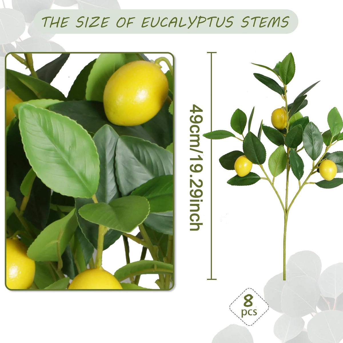 Coreland Artificial Lemon Leaves with Lemon, 4 Pack Faux Lemon Branches for Vases, Realistic Lemons Tree Bushes for Kitchen Dining Table Farmhouse Indoor Outdoor Home Decoration