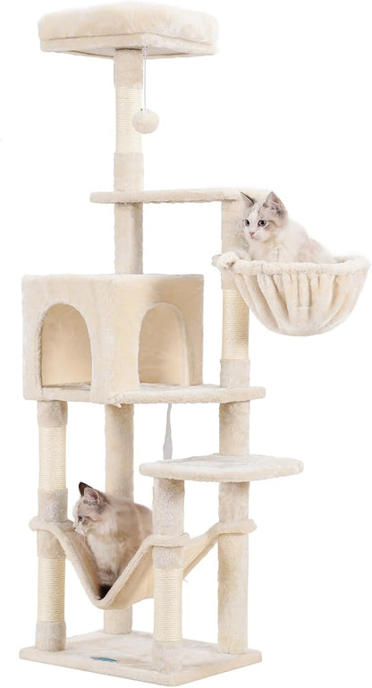 Cat Tree with Large Hammock, Multi-Level Cat Tower for Indoor Cats, Cat Condo with Sisal-Covered Scratching Posts and Top Perch, Green MPJ050GR