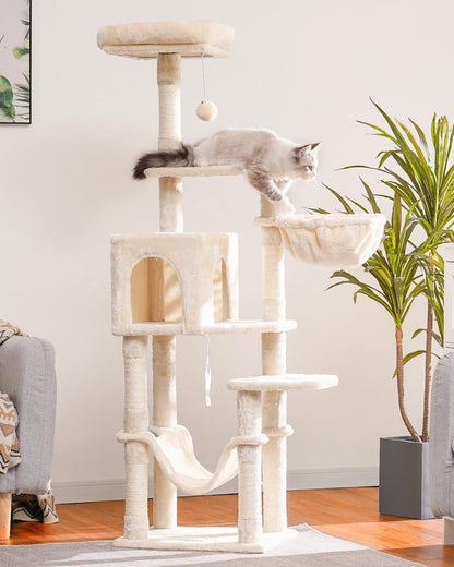 Cat Tree with Large Hammock, Multi-Level Cat Tower for Indoor Cats, Cat Condo with Sisal-Covered Scratching Posts and Top Perch, Green MPJ050GR