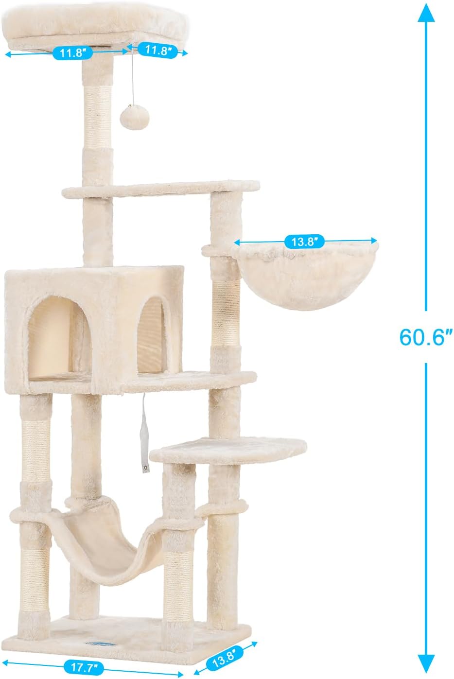 Cat Tree with Large Hammock, Multi-Level Cat Tower for Indoor Cats, Cat Condo with Sisal-Covered Scratching Posts and Top Perch, Green MPJ050GR