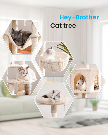 Cat Tree with Large Hammock, Multi-Level Cat Tower for Indoor Cats, Cat Condo with Sisal-Covered Scratching Posts and Top Perch, Green MPJ050GR
