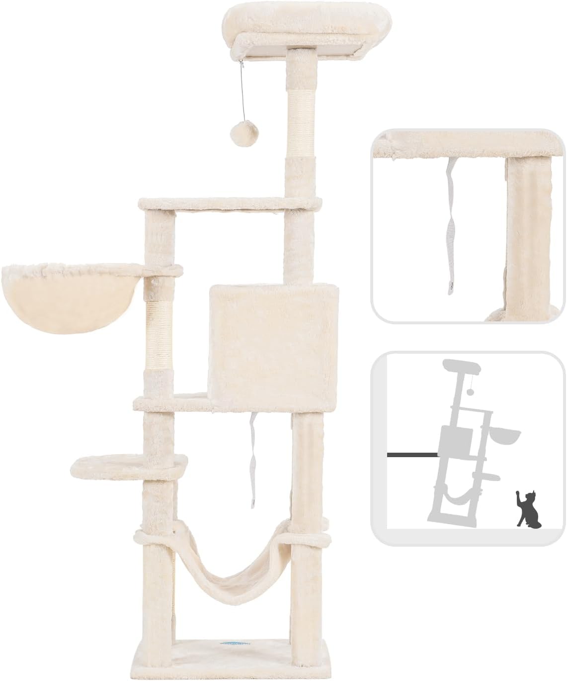 Cat Tree with Large Hammock, Multi-Level Cat Tower for Indoor Cats, Cat Condo with Sisal-Covered Scratching Posts and Top Perch, Green MPJ050GR