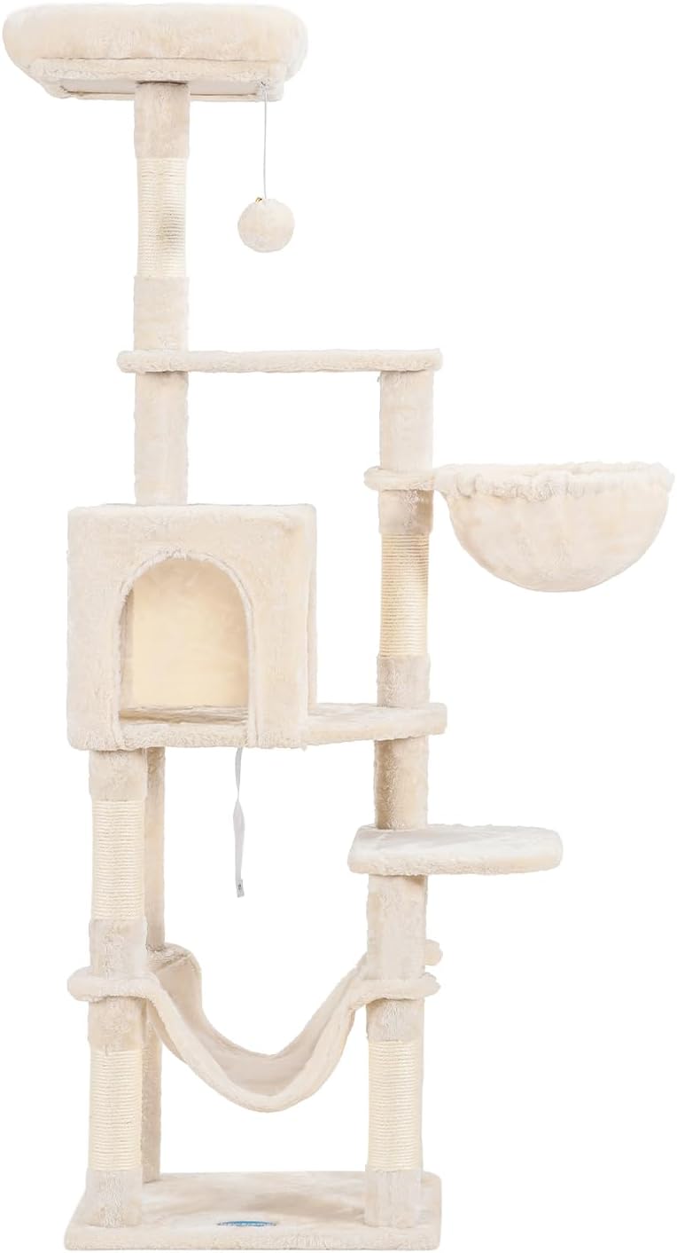 Cat Tree with Large Hammock, Multi-Level Cat Tower for Indoor Cats, Cat Condo with Sisal-Covered Scratching Posts and Top Perch, Green MPJ050GR
