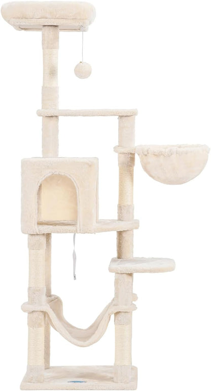 Cat Tree with Large Hammock, Multi-Level Cat Tower for Indoor Cats, Cat Condo with Sisal-Covered Scratching Posts and Top Perch, Green MPJ050GR