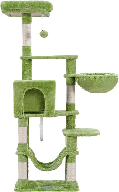 Cat Tree with Large Hammock, Multi-Level Cat Tower for Indoor Cats, Cat Condo with Sisal-Covered Scratching Posts and Top Perch, Green MPJ050GR