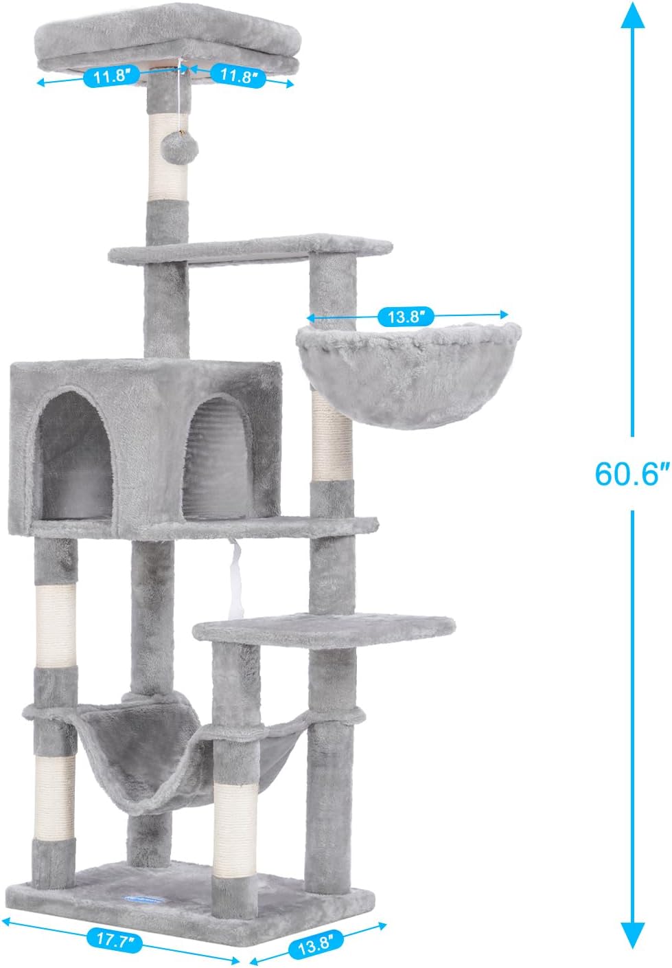 Cat Tree with Large Hammock, Multi-Level Cat Tower for Indoor Cats, Cat Condo with Sisal-Covered Scratching Posts and Top Perch, Green MPJ050GR