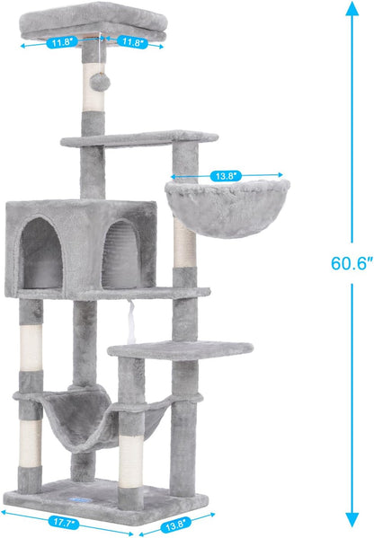 Cat Tree with Large Hammock, Multi-Level Cat Tower for Indoor Cats, Cat Condo with Sisal-Covered Scratching Posts and Top Perch, Green MPJ050GR