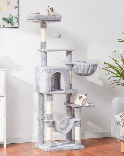 Cat Tree with Large Hammock, Multi-Level Cat Tower for Indoor Cats, Cat Condo with Sisal-Covered Scratching Posts and Top Perch, Green MPJ050GR