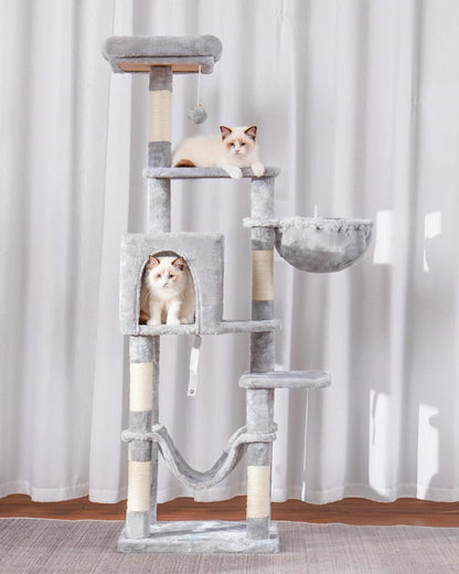 Cat Tree with Large Hammock, Multi-Level Cat Tower for Indoor Cats, Cat Condo with Sisal-Covered Scratching Posts and Top Perch, Green MPJ050GR