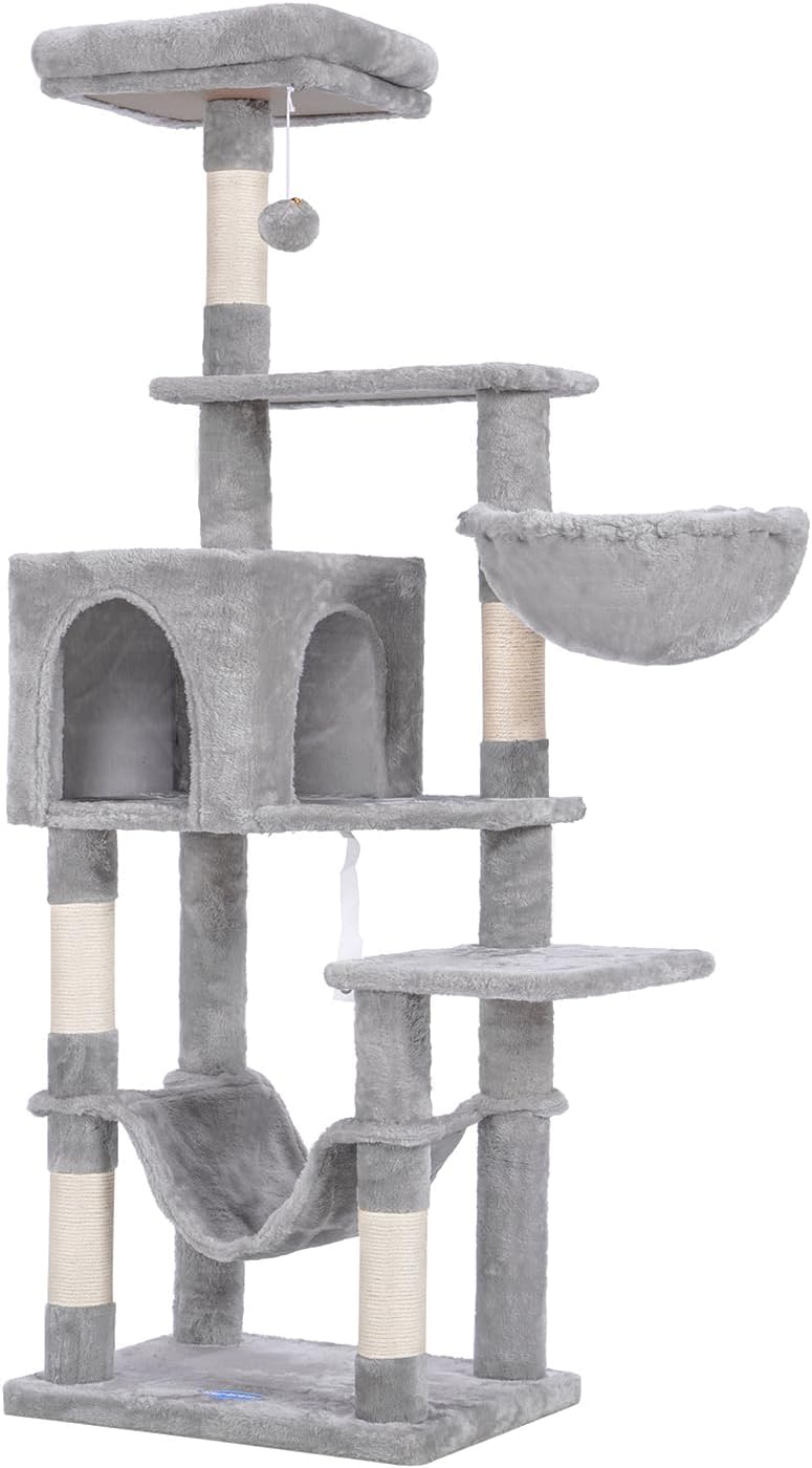 Cat Tree with Large Hammock, Multi-Level Cat Tower for Indoor Cats, Cat Condo with Sisal-Covered Scratching Posts and Top Perch, Green MPJ050GR