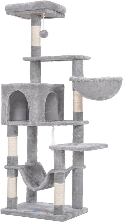 Cat Tree with Large Hammock, Multi-Level Cat Tower for Indoor Cats, Cat Condo with Sisal-Covered Scratching Posts and Top Perch, Green MPJ050GR