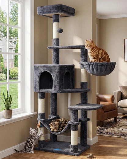 Cat Tree with Large Hammock, Multi-Level Cat Tower for Indoor Cats, Cat Condo with Sisal-Covered Scratching Posts and Top Perch, Green MPJ050GR