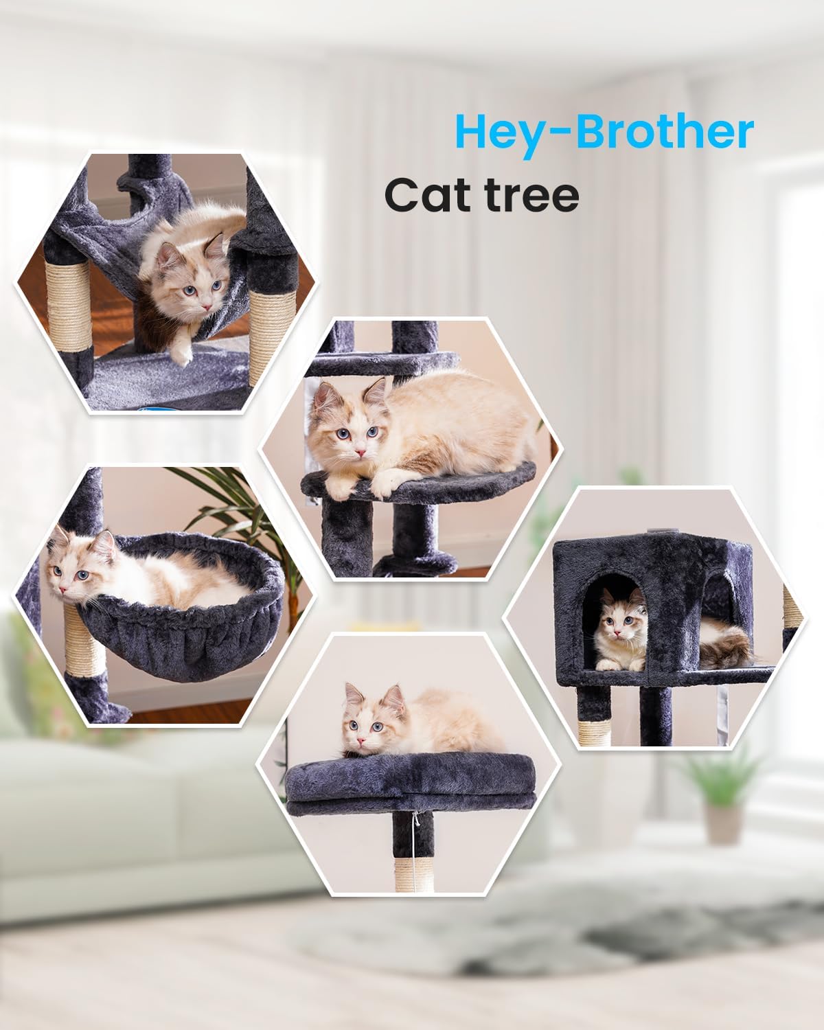 Cat Tree with Large Hammock, Multi-Level Cat Tower for Indoor Cats, Cat Condo with Sisal-Covered Scratching Posts and Top Perch, Green MPJ050GR