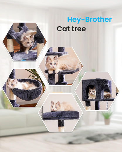 Cat Tree with Large Hammock, Multi-Level Cat Tower for Indoor Cats, Cat Condo with Sisal-Covered Scratching Posts and Top Perch, Green MPJ050GR