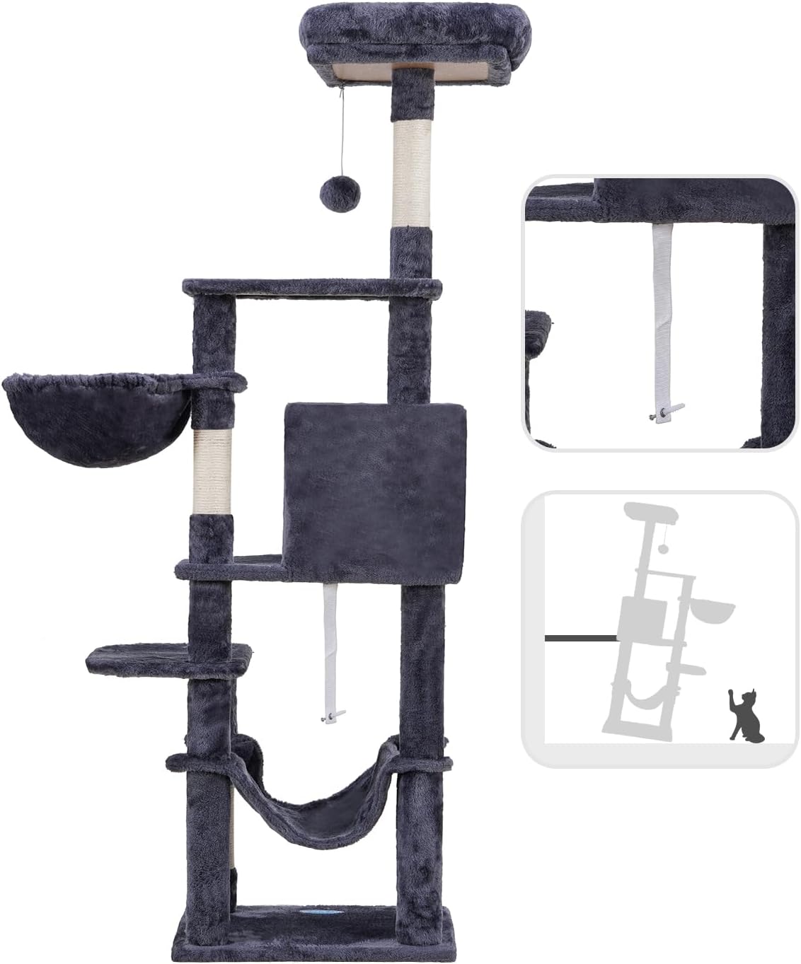 Cat Tree with Large Hammock, Multi-Level Cat Tower for Indoor Cats, Cat Condo with Sisal-Covered Scratching Posts and Top Perch, Green MPJ050GR