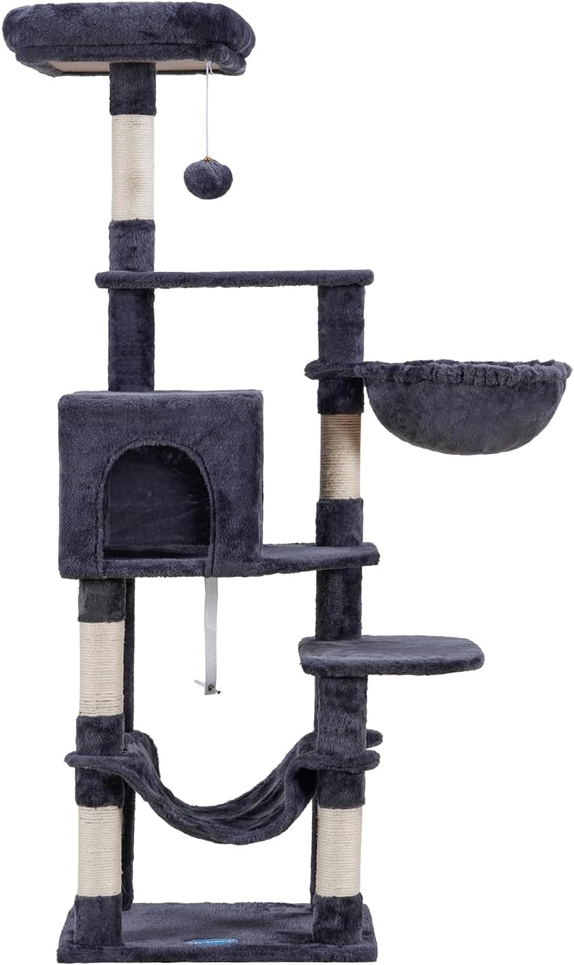 Cat Tree with Large Hammock, Multi-Level Cat Tower for Indoor Cats, Cat Condo with Sisal-Covered Scratching Posts and Top Perch, Green MPJ050GR
