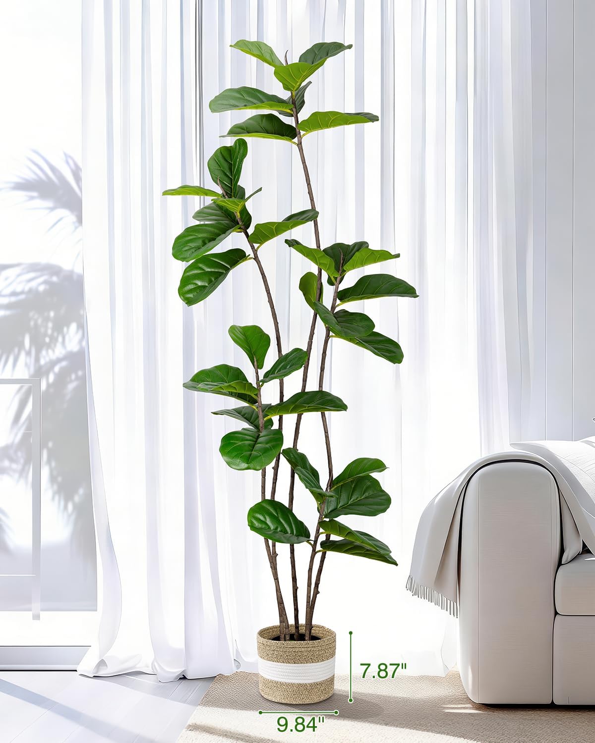 Artificial Fiddle Leaf Fig Tree 6FT with Cotton Basket