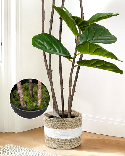 Artificial Fiddle Leaf Fig Tree 6FT with Cotton Basket